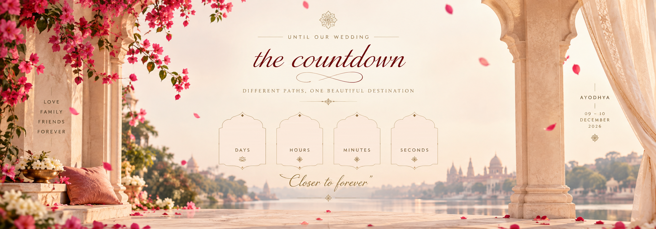 Until our wedding — the countdown. Different paths, one beautiful destination. Closer to forever.